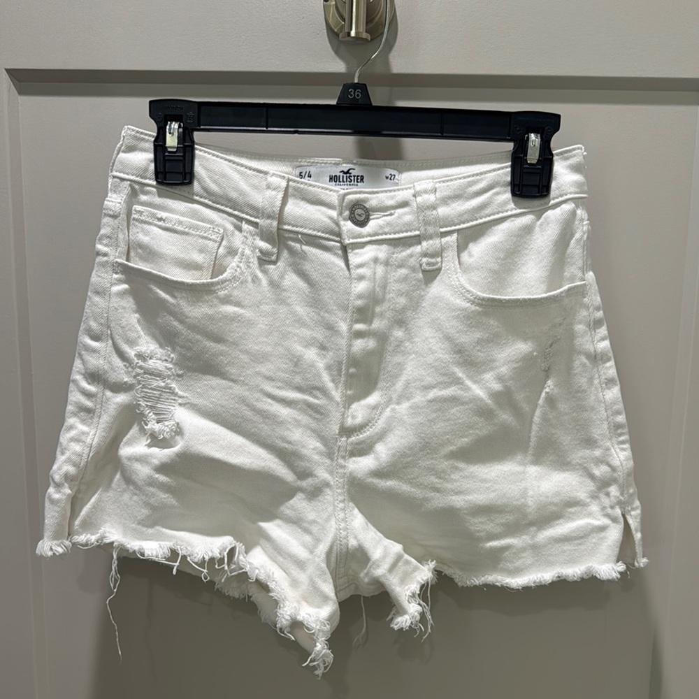 Hollister White Jean Shorts Distressed Cut-Off Style